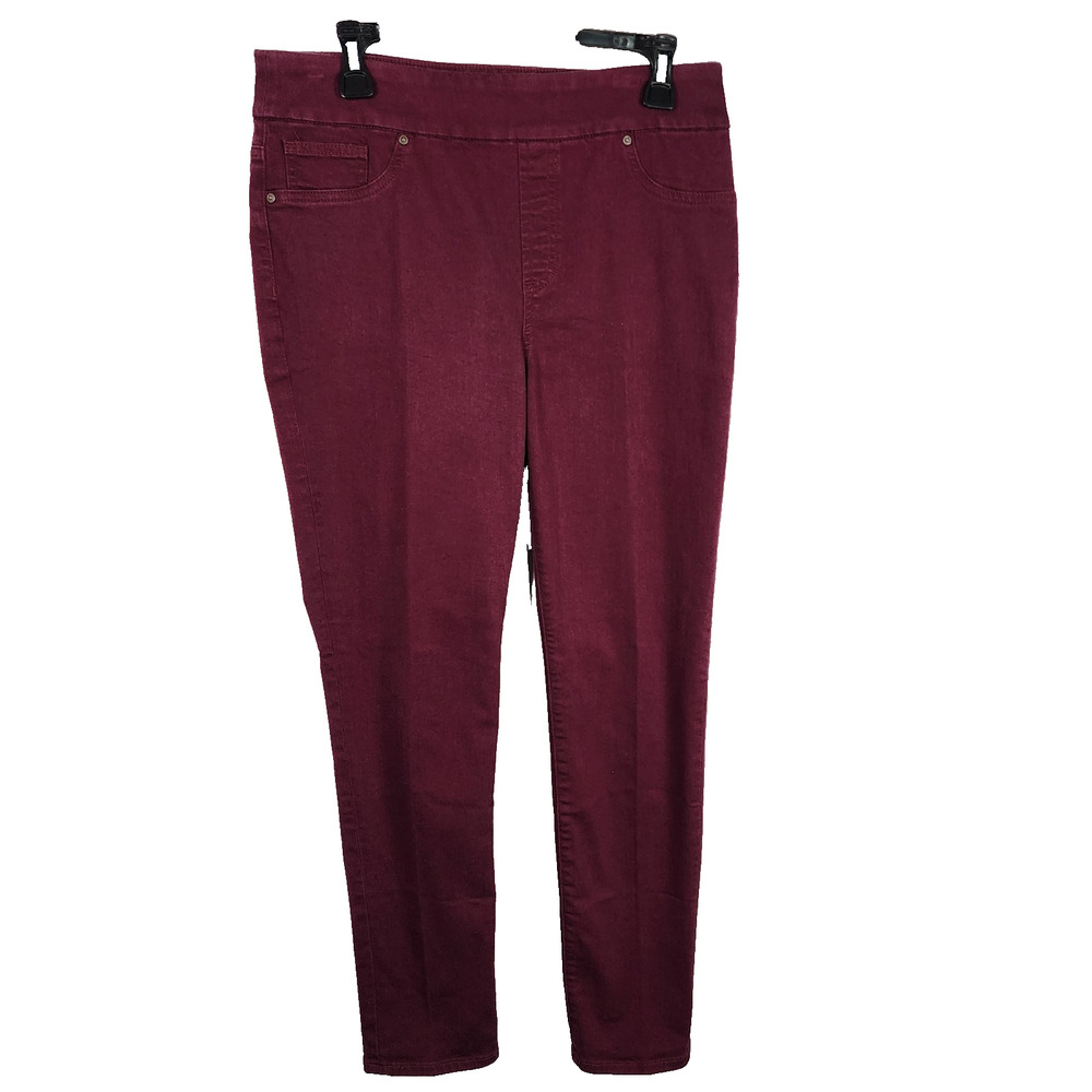 Chico's Women Denim Pull On Jegging Size 1R US 8 Cranberry Burgundy Stretch Boho